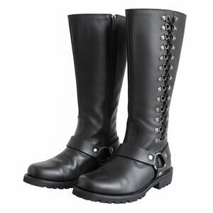 Milwaukee Leather Tall Motorcycle Boots with Side Lace & Zip – Women’s US 8
